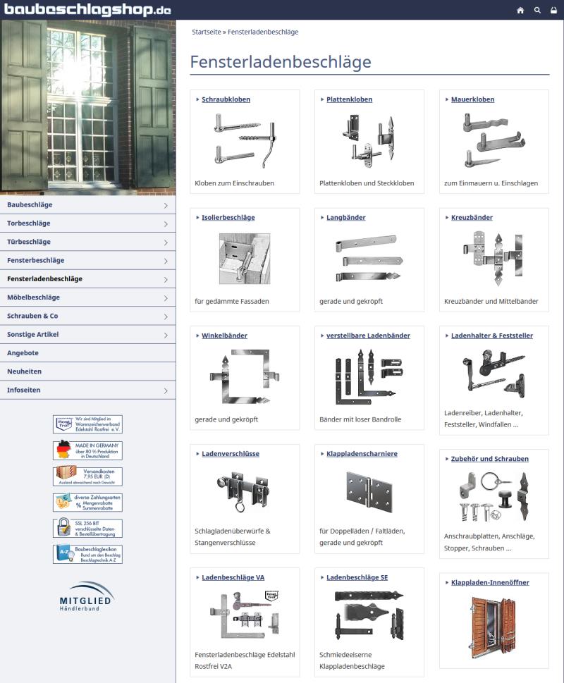 Vorschau Fensterladenbeschläge im Onlineshop baubeschlagshop.de